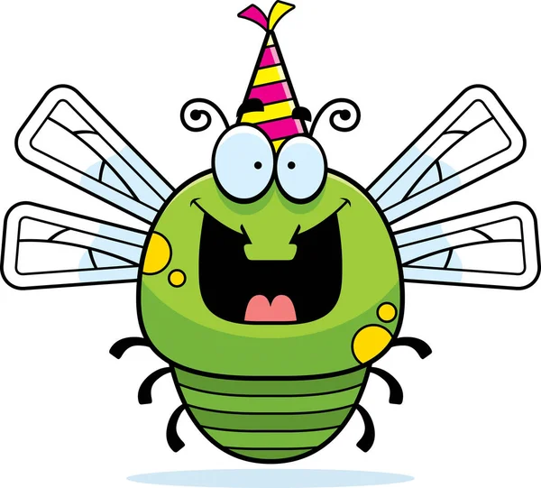 Cartoon Dragonfly Festa de Aniversário — Vetor de Stock