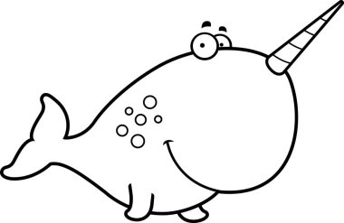 Çizgi film boynuzlu balina gülümseyen