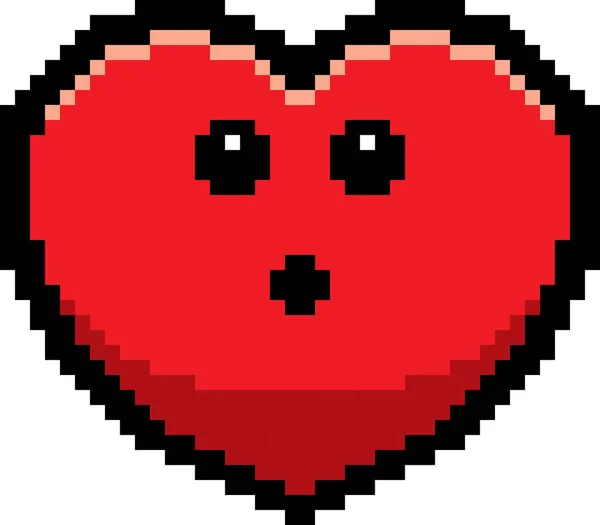 Surprised 8-Bit Cartoon Heart — Stock Vector