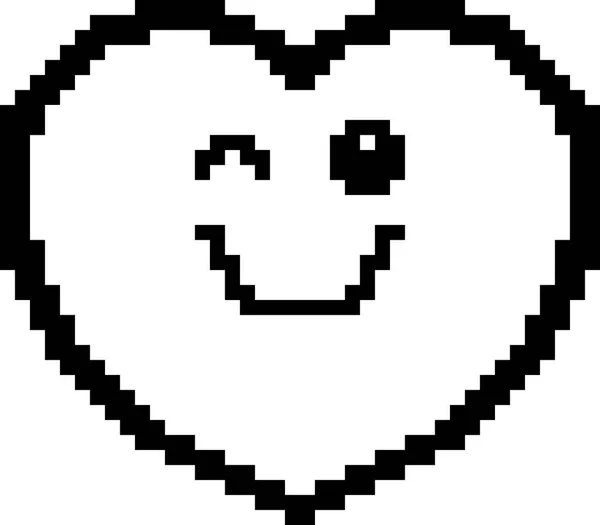 Winking 8-Bit corazón de dibujos animados — Vector de stock