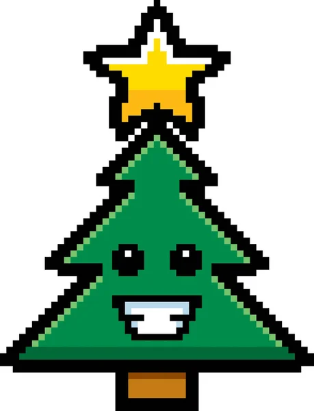 Smiling 8-Bit Cartoon Christmas Tree — Stock Vector