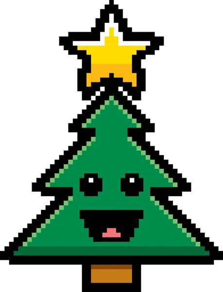 Lächelnder 8-Bit Cartoon-Weihnachtsbaum — Stockvektor