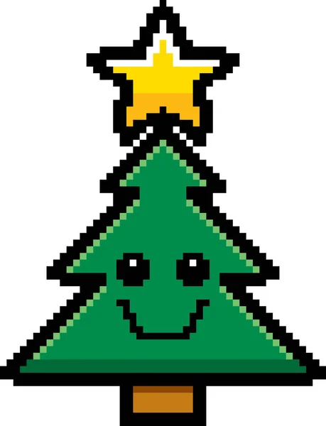 Árvore de Natal de desenhos animados de 8 bits sorridente — Vetor de Stock