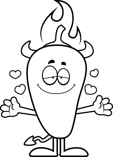 Dibujos Animados Chili Pepper Devil Abrazo — Vector de stock