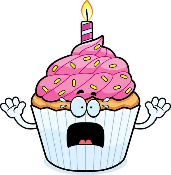 Przestraszony kreskówka urodziny Cupcake — Wektor stockowy