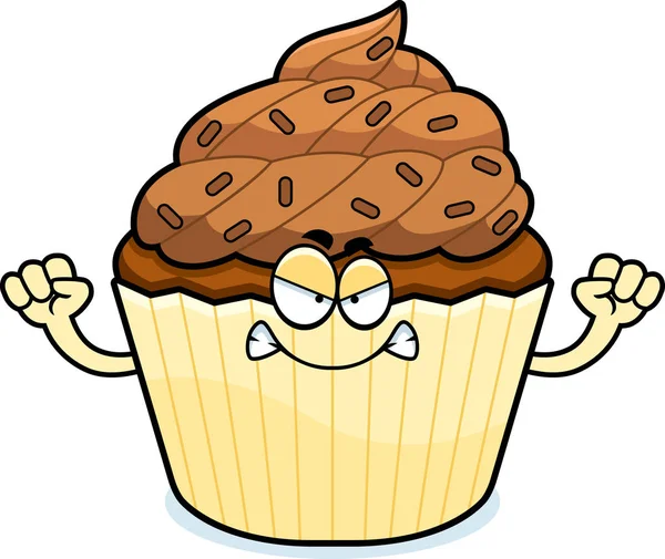 Angry Cartoon Chocolate Cupcake — Stock Vector
