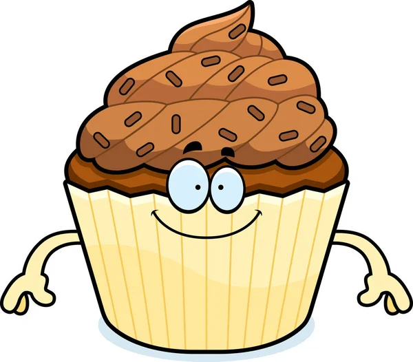 Happy Cartoon Chocolate Cupcake — Stock Vector