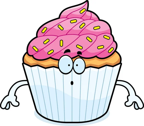 Surprised Cartoon Cupcake — Stock Vector