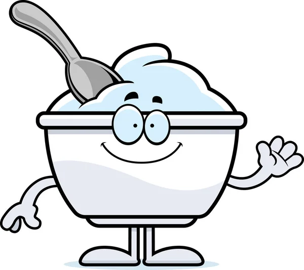 Cartoon Yogurt Cup Waving — Stock Vector
