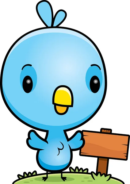 Κινουμένων σχεδίων μωρό μπλε πουλί ξύλο σημάδι — Διανυσματικό Αρχείο