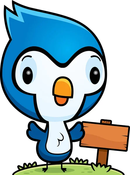 Cartoon Baby Blue Jay segno di legno — Vettoriale Stock