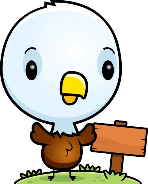 Cartoon Baby Bald Eagle trä Sign — Stock vektor