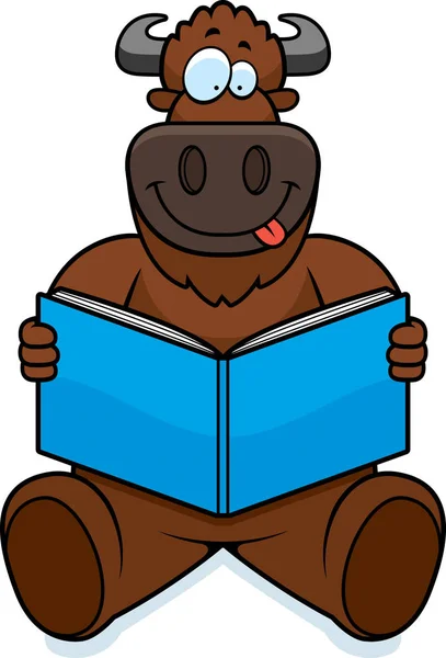 Cartone animato Buffalo lettura — Vettoriale Stock