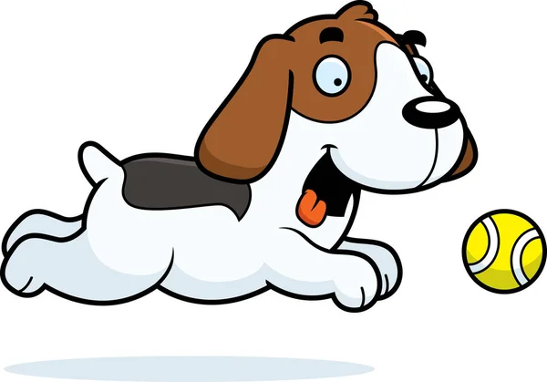Rajzfilm Beagle kergeti a labdát — Stock Vector