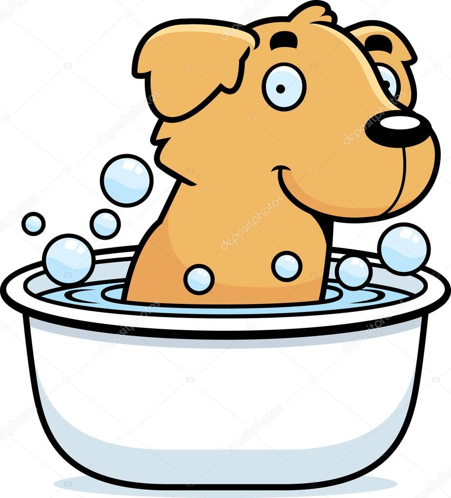 Cartoon Golden Retriever Bath