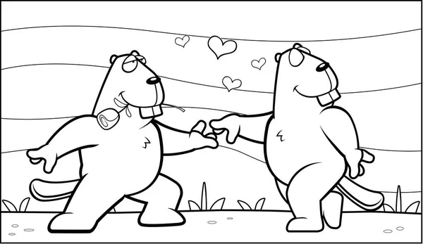 Cartoon Beaver Romance - Stok Vektor