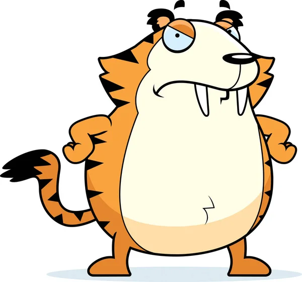 Caricatura enojado sable con dientes de tigre — Vector de stock