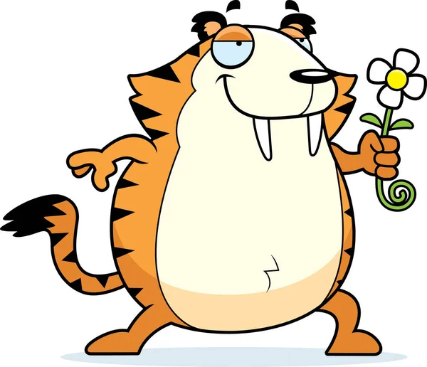 Flor de tigre con dientes de sable de dibujos animados — Vector de stock