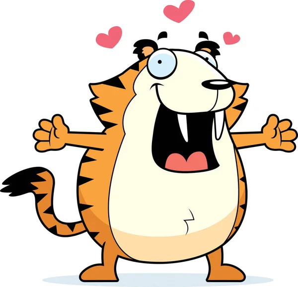 Abrazo de tigre con dientes de sable de dibujos animados — Vector de stock