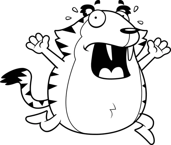 Dibujos animados con dientes de sable Tigre pánico — Vector de stock