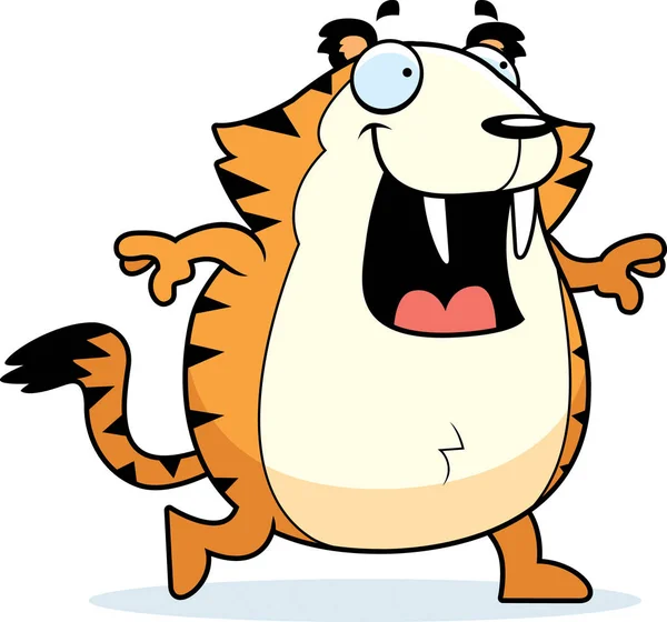 Dibujos animados con dientes de sable Tigre caminando — Vector de stock