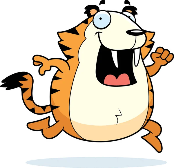 Dibujos animados sable-dentado tigre corriendo — Vector de stock