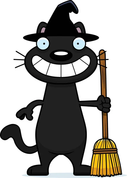 Glücklich Cartoon schwarze Katze Hexe — Stockvektor