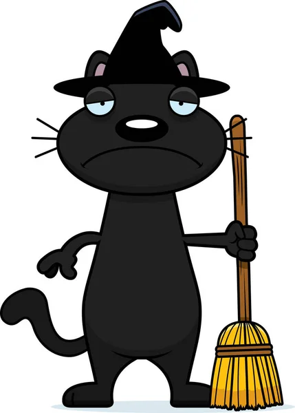 Trauriger Cartoon schwarze Katze Hexe — Stockvektor
