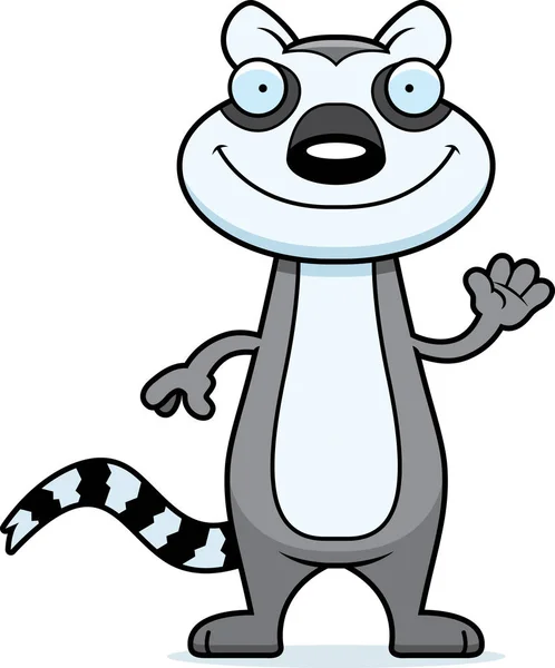 Cartoon Lemur Waving - Stok Vektor