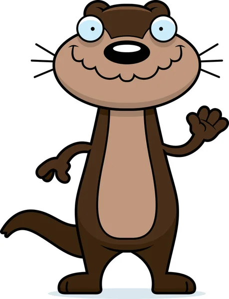 Cartoon Otter Waving - Stok Vektor
