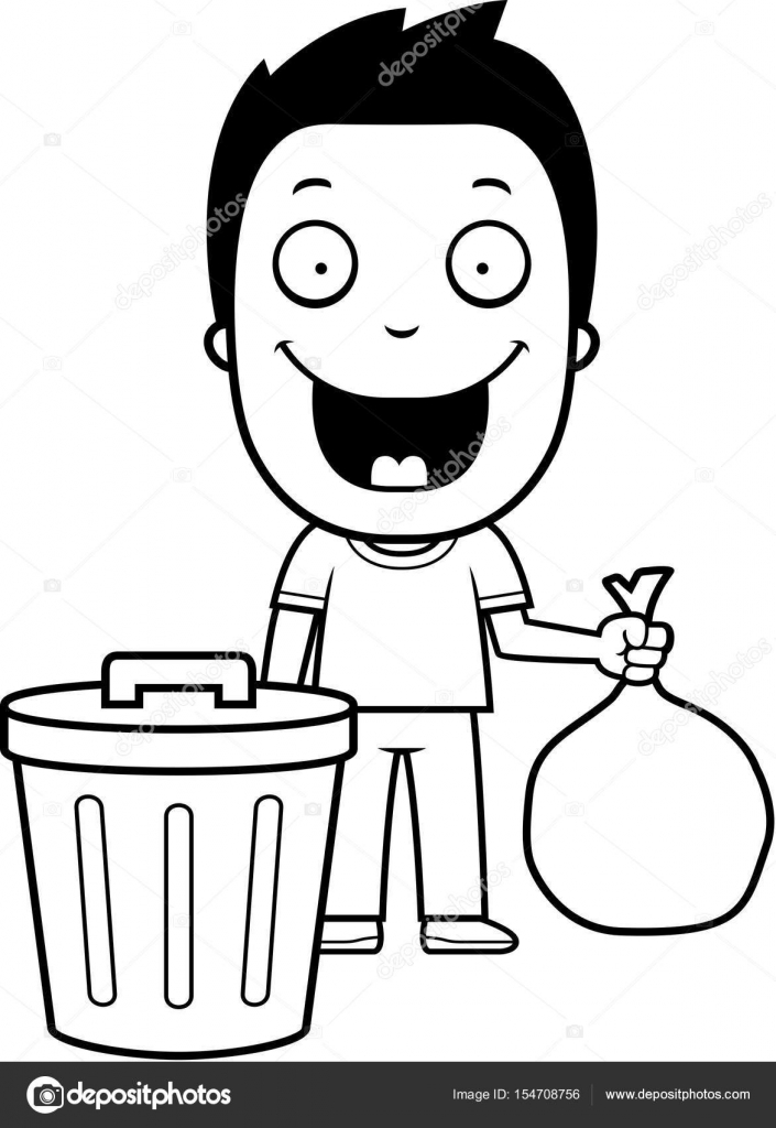 Niño Recogiendo Basura Para Colorear - Ninos Recogiendo Basura Junto Al