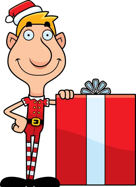 Cartoon Elf kerstcadeau — Stockvector