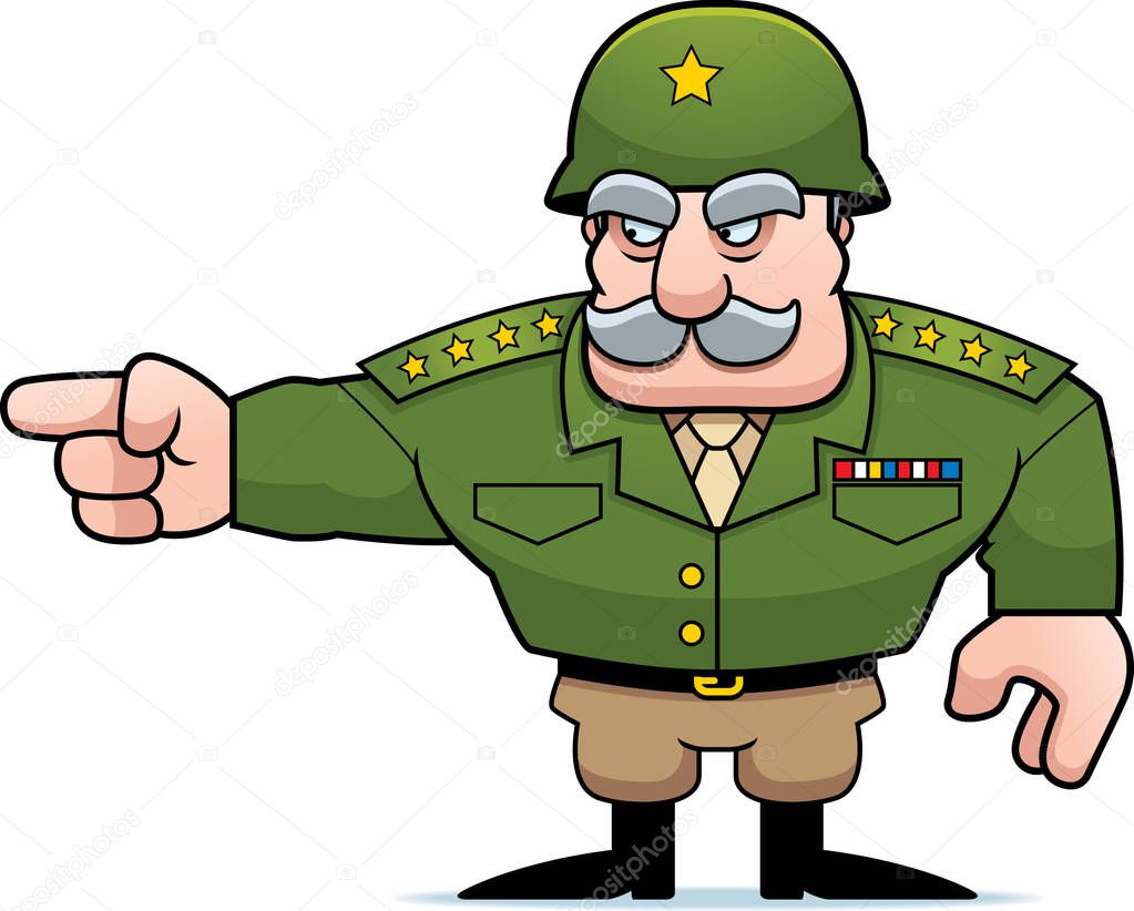 Cartoon Military General Pointing