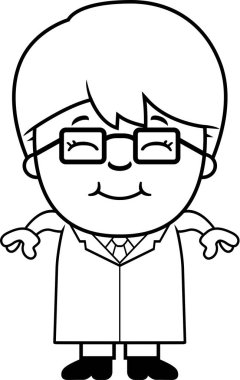 Çizgi film küçük bilim adamı gülümseyen