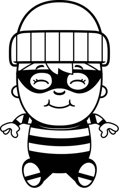Cartoon Little Burglar Sentado — Vetor de Stock