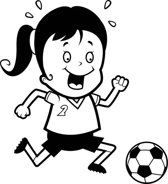 Black and white illustration of a girl playing soccer Stock Vector