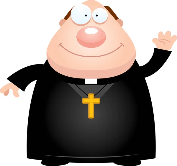 Cartoon Priest Waving - Stok Vektor