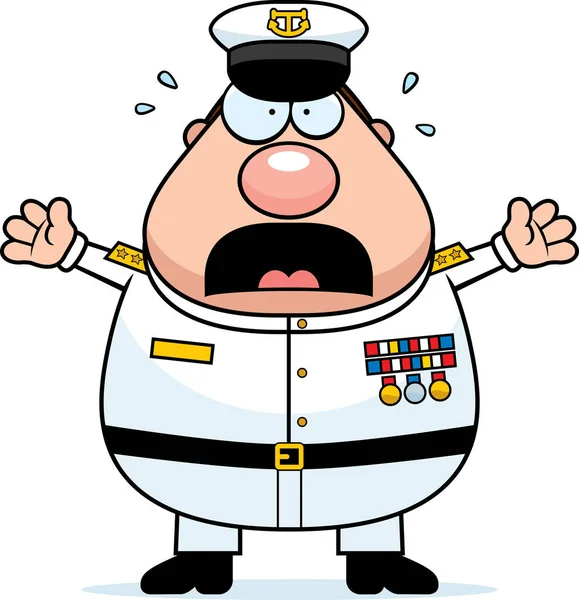 Ammiraglio della marina dei cartoni animati spaventato — Vettoriale Stock