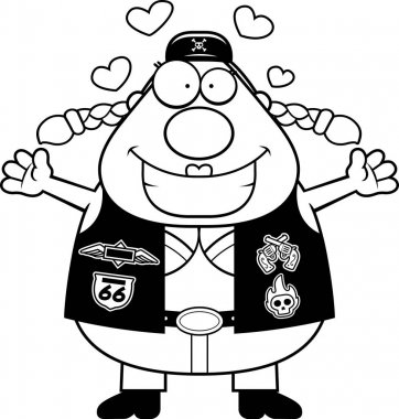 Çizgi film motorcu kadın kucaklama