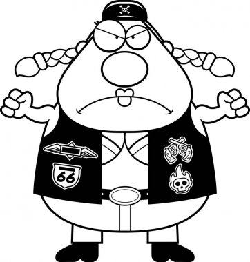 Kızgın çizgi film motorcu kadın