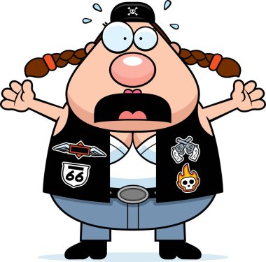 Korkmuş karikatür motorcu kadın