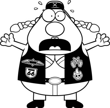 Korkmuş karikatür motorcu kadın