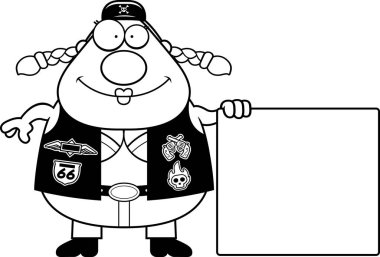 Çizgi film motorcu kadın işaret