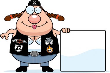 Çizgi film motorcu kadın işaret