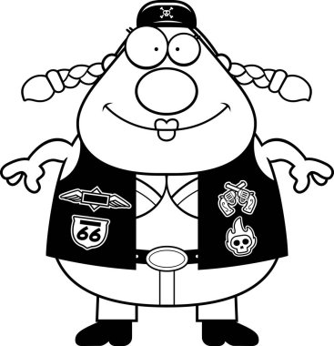 Mutlu karikatür motorcu kadın