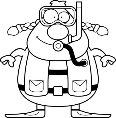 Çizgi film dalgıç gülümseyen