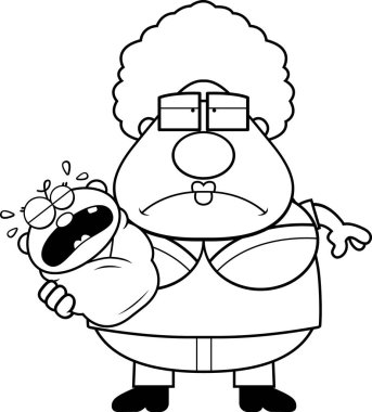 Bebek ile karikatür yorgun büyükanne