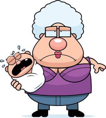 Bebek ile karikatür yorgun büyükanne