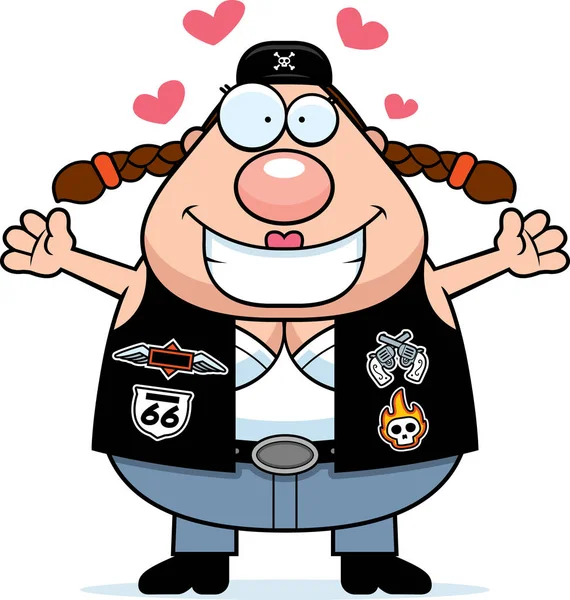 Çizgi film motorcu kadın kucaklama