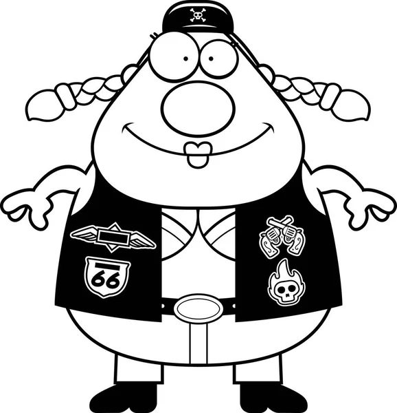 Mutlu karikatür motorcu kadın